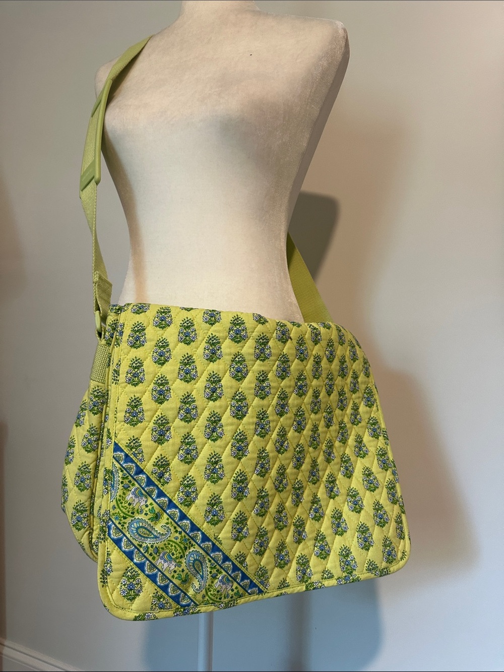 Vera Bradley Quilted Lime Green Printed Crossbody Bag